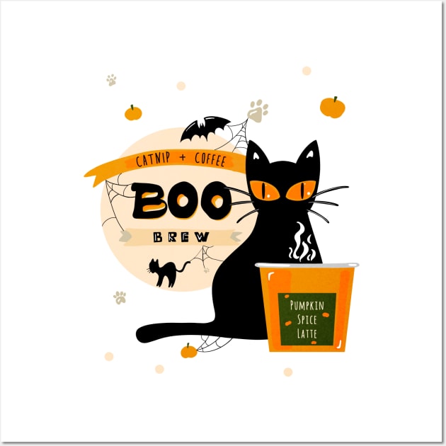 Boo Brew Halloween Cat Pumpkin Spice Coffee Latte Cup Wall Art by enchantedrealm